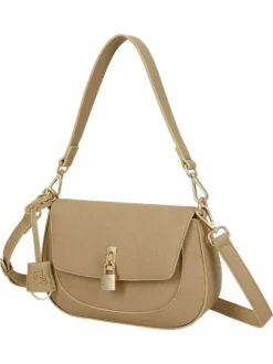 Sac besace beige uni avec anse et bandoulière amovibles