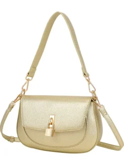Sac besace or uni avec anse et bandoulière amovibles