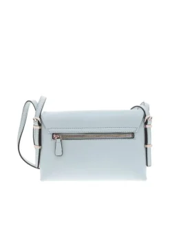 Sac bleu argenté uni à porté épaule avec rabat à pression et logo de la marque