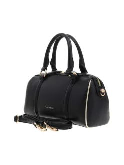 Sac bowling à bandoulière noir et doré uni en simili avec un logo embossé