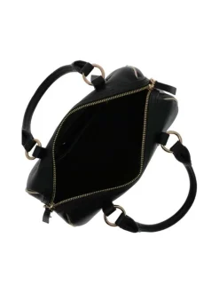 Sac bowling à bandoulière noir et doré uni en simili avec un logo embossé