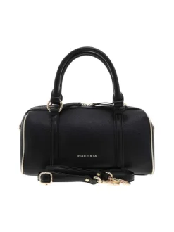 Sac bowling à bandoulière noir et doré uni en simili avec un logo embossé