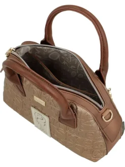 Sac bowling beige à imprimé avec anses et bandoulière marron