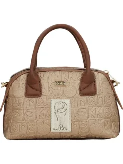 Sac bowling beige à imprimé avec anses et bandoulière marron