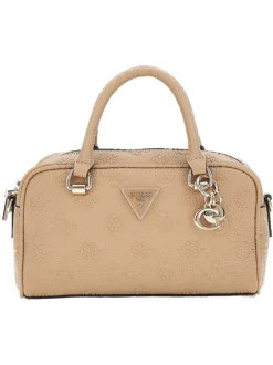 Sac bowling caramel avec des motifs fleuris embossés et deux petites anses