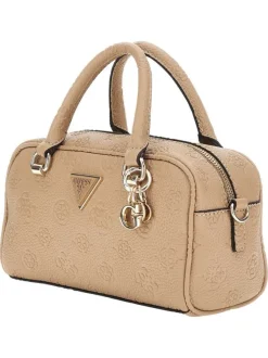 Sac bowling caramel avec des motifs fleuris embossés et deux petites anses