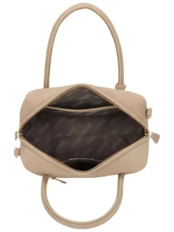 Sac bowling porté main beige uni pourvu d'une bandoulière amovible