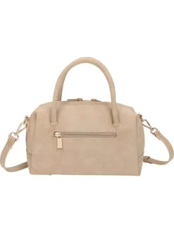 Sac bowling porté main beige uni pourvu d'une bandoulière amovible