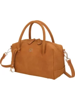 Sac bowling porté main camel uni pourvu d'une bandoulière amovible