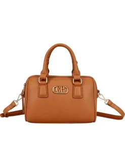 Sac bowling porté main camel uni pourvu d'une bandoulière plate réglable