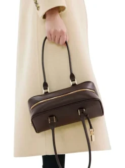 Sac bowling porté main chocolat uni avec 2 anses et une fermeture zippée