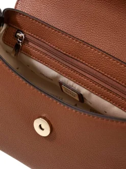 Sac cognac à bandoulière amovible et réglable pourvu du logo de la marque