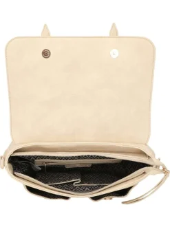 Sac écru à bandoulière amovible avec fermeture à rabats et pressions