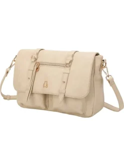 Sac écru à bandoulière amovible avec fermeture à rabats et pressions