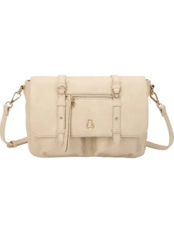 Sac écru à bandoulière amovible avec fermeture à rabats et pressions