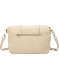 Sac écru à bandoulière amovible avec fermeture à rabats et pressions