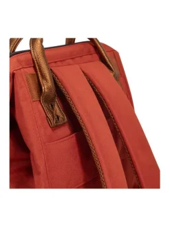 Sac à dos brique pour femme avec une poche centrale zippée et des hanses en cuir
