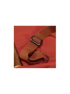 Sac à dos brique pour femme avec une poche centrale zippée et des hanses en cuir