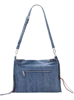 Sac en coton bleu denim uni muni d'une anse et d'une bandoulière