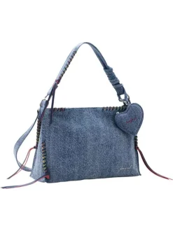 Sac en coton bleu denim uni muni d'une anse et d'une bandoulière