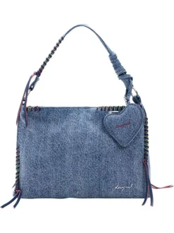 Sac en coton bleu denim uni muni d'une anse et d'une bandoulière