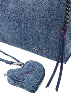 Sac en coton bleu denim uni muni d'une anse et d'une bandoulière