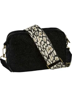 Sac en coton noir avec bandoulière amovible et incrustation de fils lurex