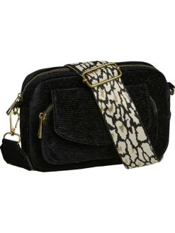 Sac en coton noir avec bandoulière amovible et incrustation de fils lurex