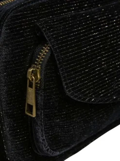 Sac en coton noir avec bandoulière amovible et incrustation de fils lurex