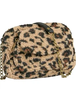 Sac en tissu sherpa léopard avec bandoulière et fermeture à glissière