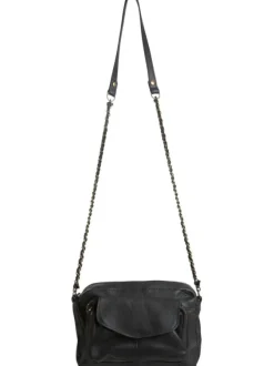 Sac femme noir à bandoulière en chaîne et à compartiment zippé et à rabat