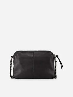 Sac femme noir à bandoulière en chaîne et à compartiment zippé et à rabat
