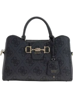 Sac à main anthracite à fermeture zippée orné d'un motif monogramme