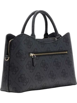 Sac à main anthracite à fermeture zippée orné d'un motif monogramme
