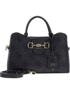 Sac à main anthracite à fermeture zippée orné d'un motif monogramme