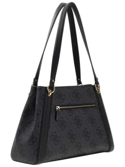 Sac à main anthracite orné d'un motif monogramme noir et du logo de la marque