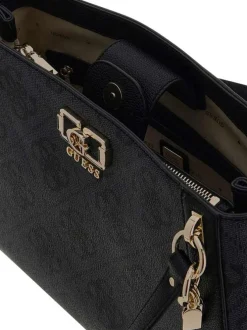 Sac à main anthracite orné d'un motif monogramme noir et du logo de la marque
