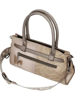 Sac à main beige à motifs avec des anses et une bandoulière amovible