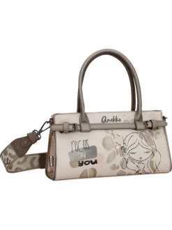 Sac à main beige à motifs avec des anses et une bandoulière amovible