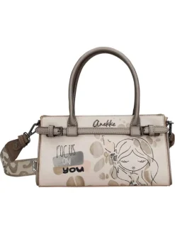 Sac à main beige à motifs avec des anses et une bandoulière amovible