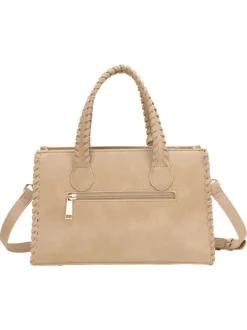 Sac à main beige uni pourvu pourvu d'une bandoulière plate réglable