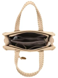 Sac à main beige uni pourvu pourvu d'une bandoulière plate réglable