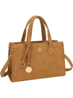 Sac à main camel uni pourvu pourvu d'une bandoulière plate réglable
