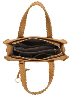 Sac à main camel uni pourvu pourvu d'une bandoulière plate réglable