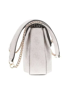 Sac à main écru avec motif monogrammes et chaînette coulissante
