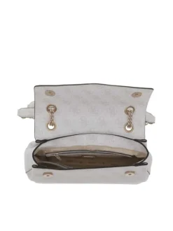 Sac à main écru avec motif monogrammes et chaînette coulissante