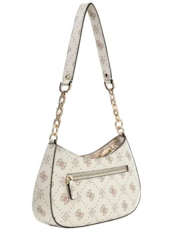 Sac à main écru pourvu d'une matière grainée et orné d'un motif monogramme
