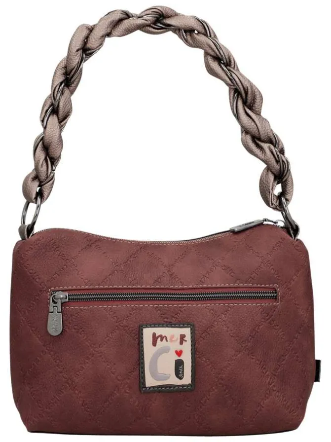 Sac à main marron pourvu de motifs exclusifs et d'une anse tortillée