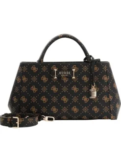 Sac à main marron pourvu d'une matière grainée et orné d'un motif monogramme