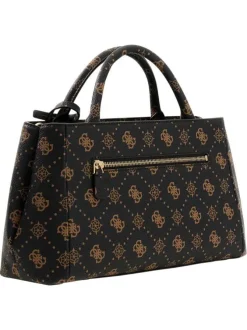 Sac à main marron pourvu d'une matière grainée et orné d'un motif monogramme